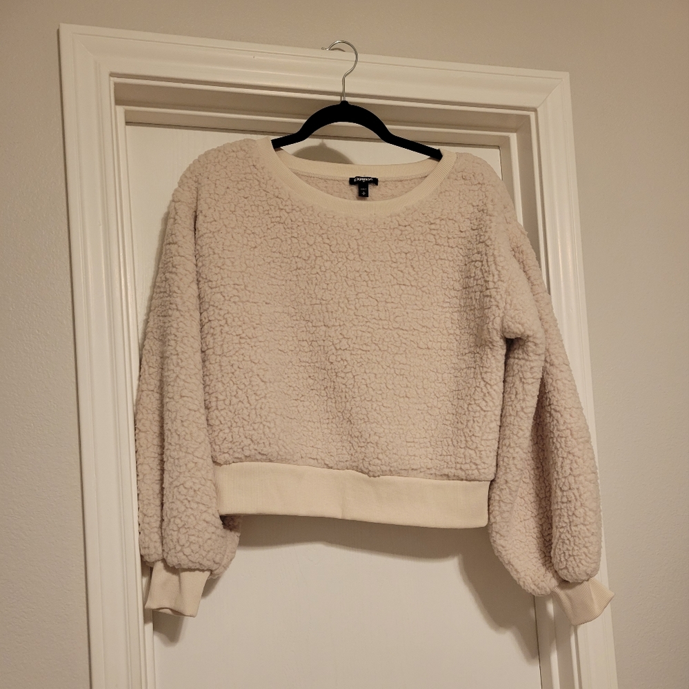 Express cropped balloon sleeve sherpa sweater ladies size small